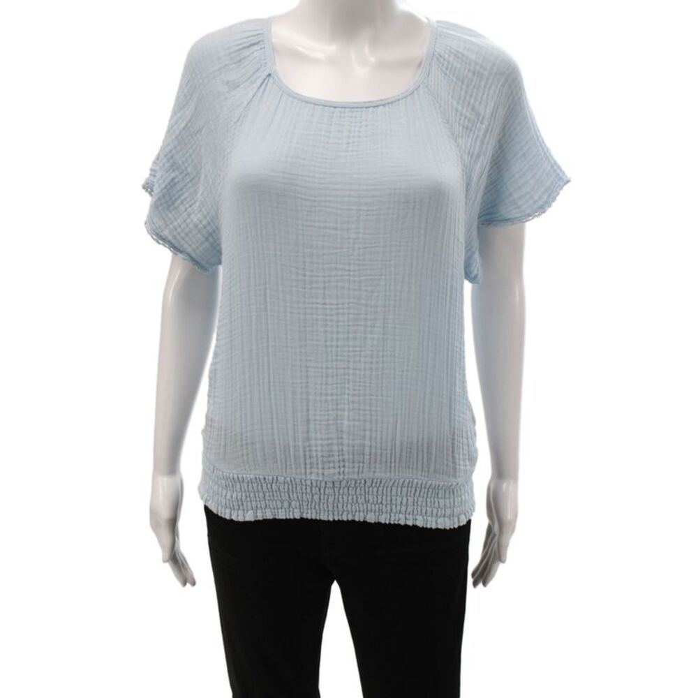 Michael Stars Women Basic Scoop Neck Cotton Short Sleeve Blouse Blue Size XS